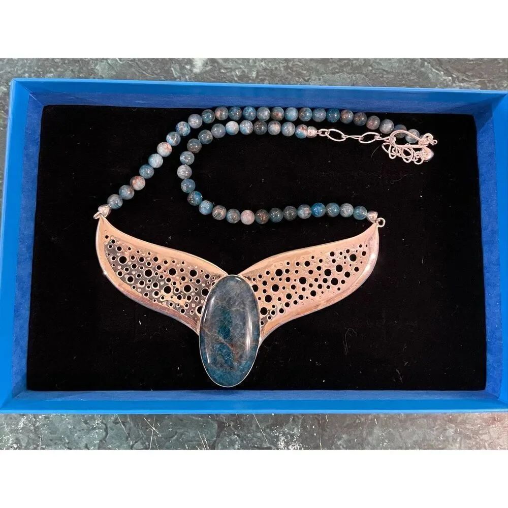 Jay King Mine Finds Sterling Silver Apatite Necklace – Statement Pendant